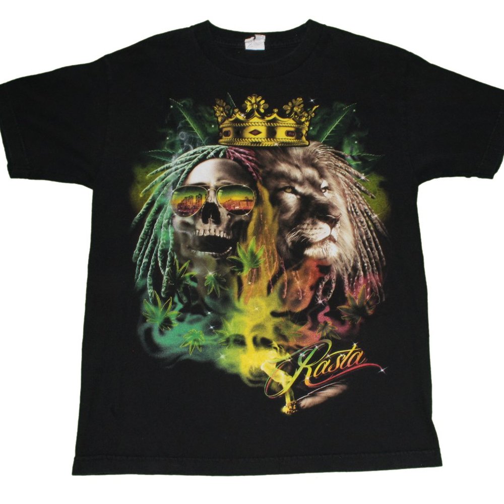 Rasta Bob Marley Lion Skeleton Blunt Graphic Tee